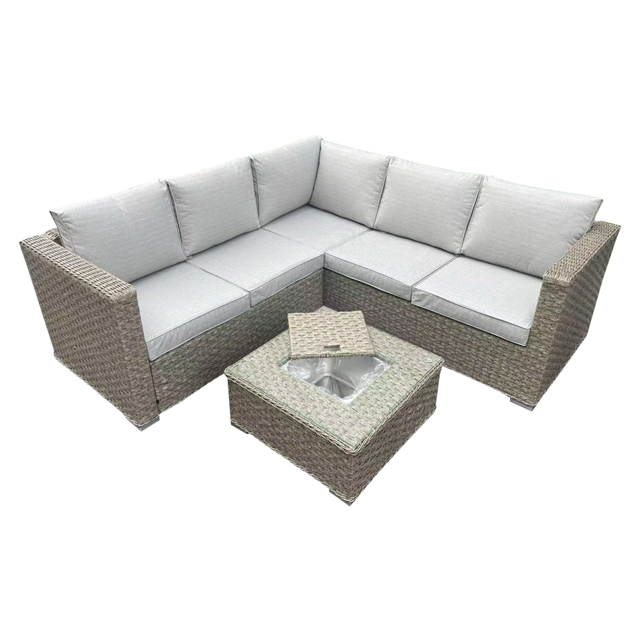 Rattan Brown Garden 5 Seater Corner Sofa With Table