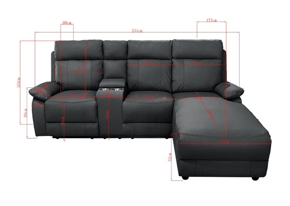 Serenova Black Recliner L Shape Corner Sofa