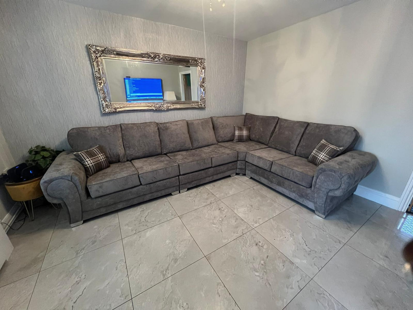 7 Seater Verona Full Back Corner Sofa Grey, Black, Mink