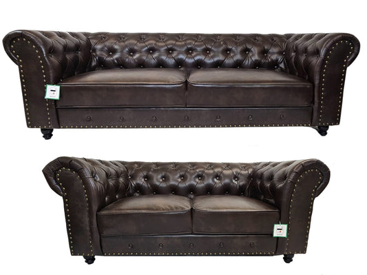 Brown Chesterfield Leather 3+2 Sofa Set