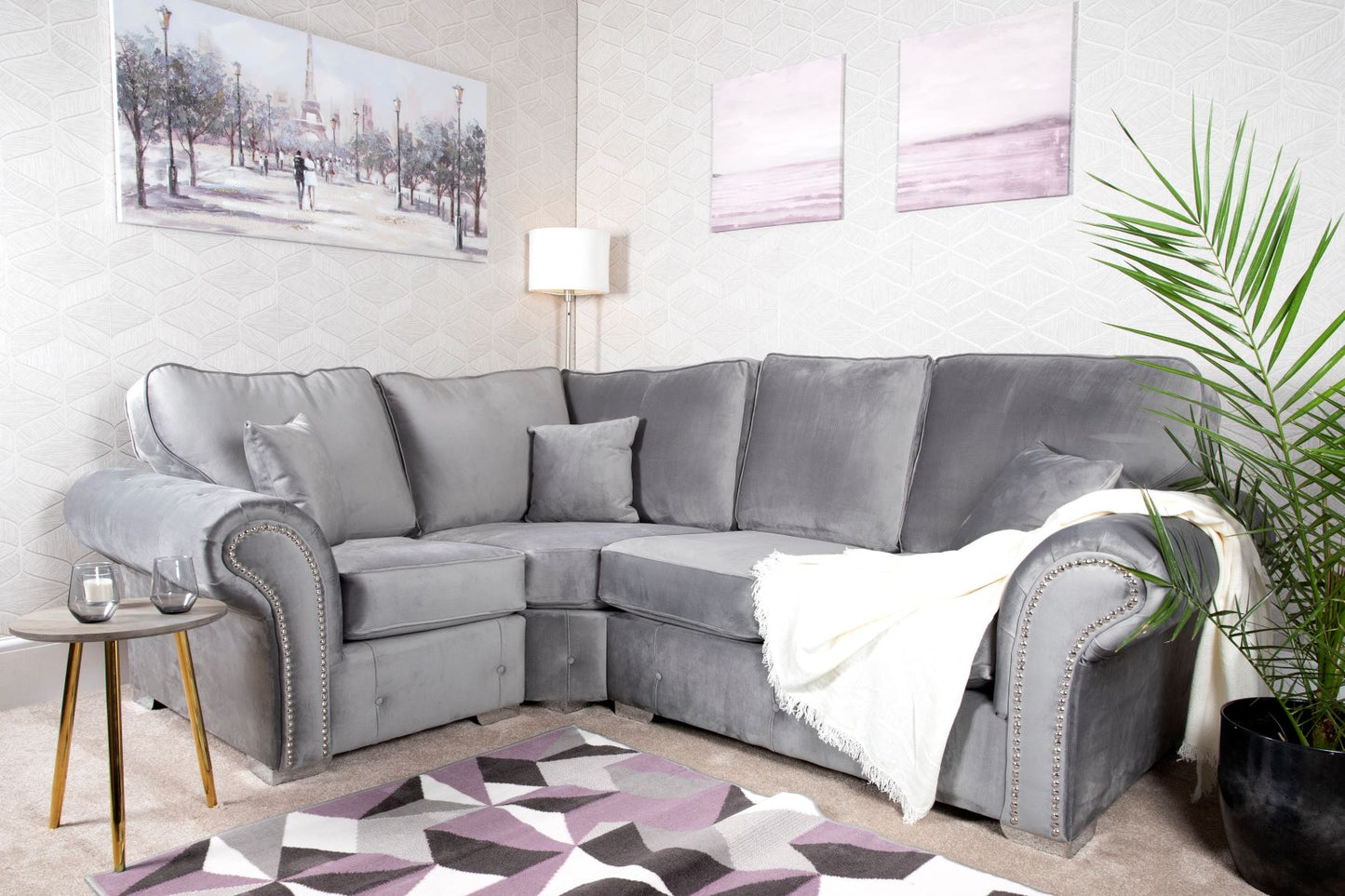 Oakland 1C2 Corner Sofa in Plush Grey