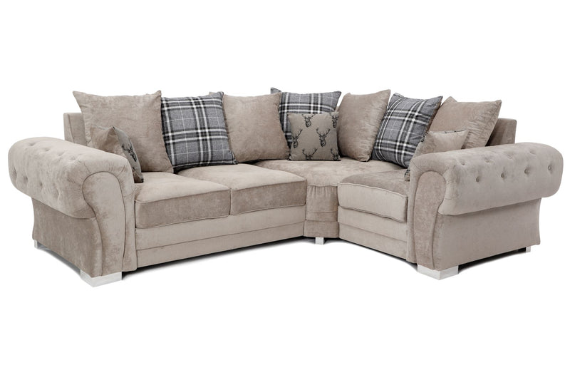 Verona Scatter Back Right Hand Corner 2C1 Sofa Mink beige cheap corner sofas 5 seater 4 maple furniture uk